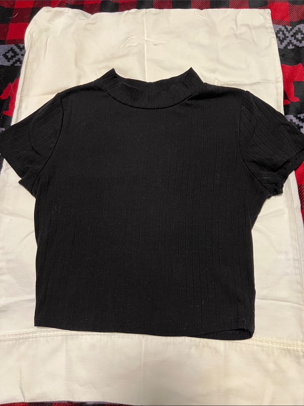 Bozzolo Black Ribbed Short Sleeve Mock-Neck Tee